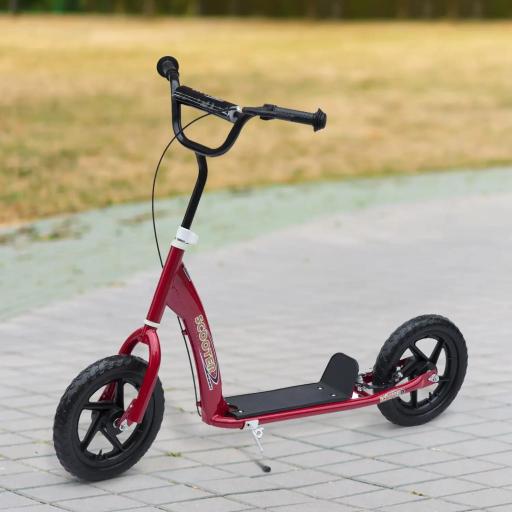 Patinete para Niños de 5-12 Años Scooter de 2 Ruedas Grandes de 12 Pulgadas con Freno y Manillar Ajustable en Altura Carga Máx. 50 kg 120x52x80-88 cm Rojo