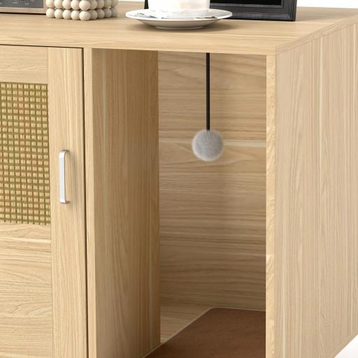 Mueble Arenero para Gatos Caja de Arena para Gatos con Almohadilla para Rascar y Puerta de Ratán 80x50x50 cm Roble [7]