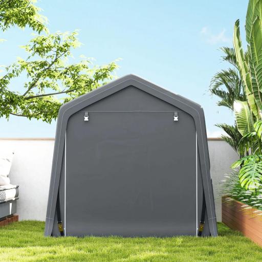 Carpa de Jardín para Bicicletas con Marco de Metal 2 Puertas con Cremallera Impermeable Anti-UV 2,4x2x2 m Gris Oscuro [2]