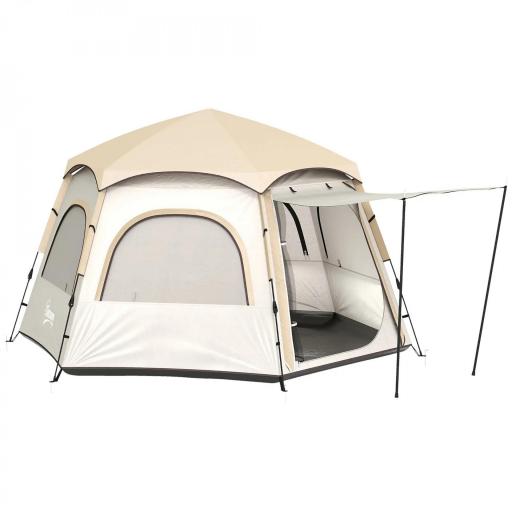 Tienda de Campaña para 4 Personas con Fácil Montaje Protección UV y Bolsa de Transporte 280x240x155 cm Blanco y Beige [9]