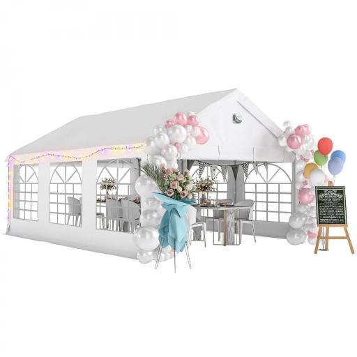 Carpa para Fiestas 4x6 m Carpa de Jardín con Paredes Extraíbles 2 Puertas y Ventanas UPF30+ para Boda Camping Blanco [9]