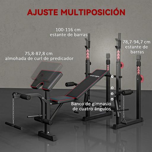 Banco de Pesas con Soportes para Barra y Respaldo Ajustable para Entrenamiento Completos de Cuerpo Negro [2]