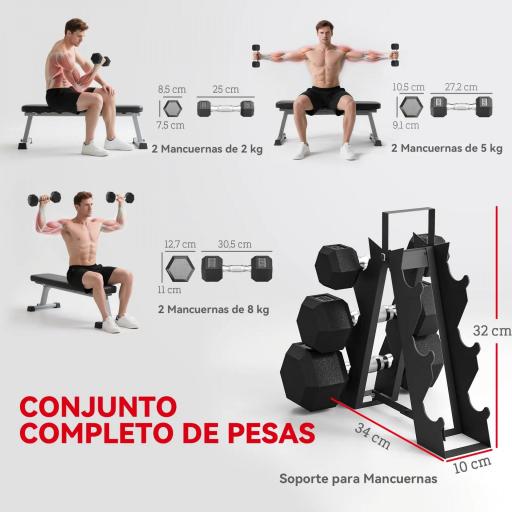 Juego de Mancuernas de 6 Piezas 2 x2 kg 2 x5 kg 2 x8 kg con Soporte de Almacenaje para Entrenamiento en Casa Gimnasio [2]