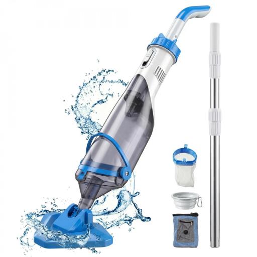 Limpiafondos de Piscina Manual Inalámbrica con Cepillo y Barra Ajustable de 63-150 cm para Piscinas Pequeñas Azul [9]