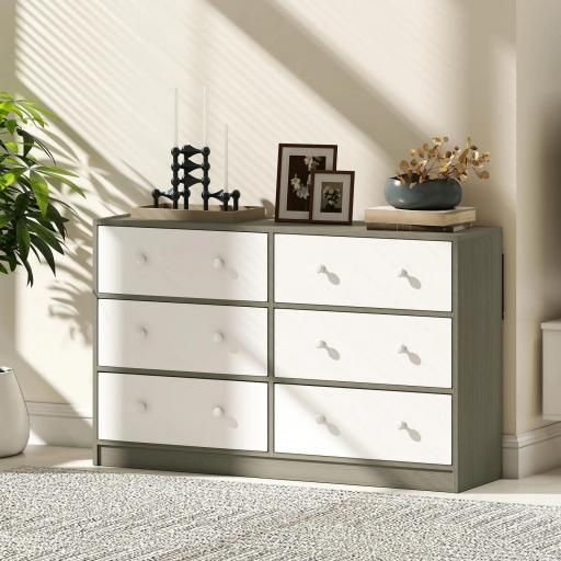 Cómoda con 6 Cajones de Tela Marco de Acero y MDF Cajonera para Salón Oficina Vestidor Blanco y Gris [3]