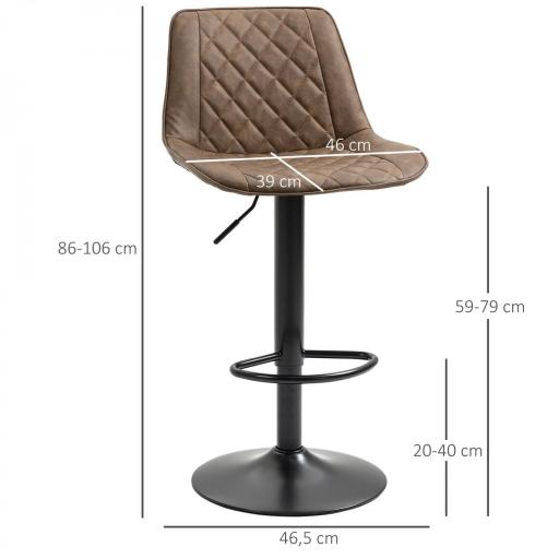 Juego de 2 Taburetes de Cocina Taburetes Altos con Altura Ajustable Asiento Giratorio 46,5x51x86-106 cm Marrón [1]