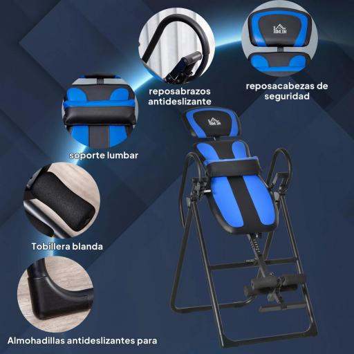 Tabla de Inversión Plegable con Ruedas Altura Ajustable 140-203 cm con Cinturón de Seguridad Carga 110kg Negro y Azul [5]