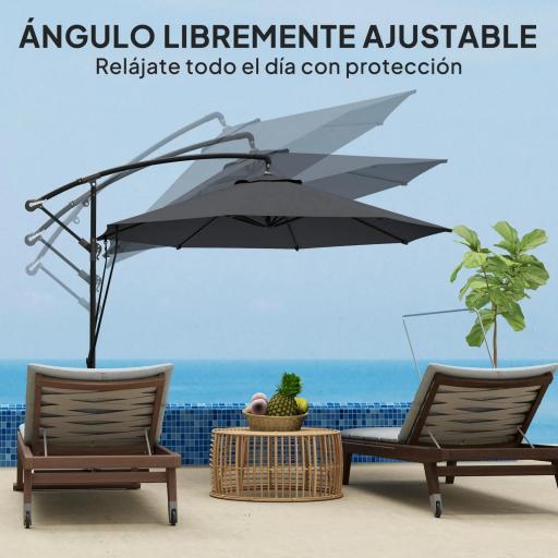 Parasol de Jardín Excéntrico Sombrilla con Funda para Sombrilla Protección UV 50+ y Base Cruzada Ø290x243 cm Gris Oscuro [3]