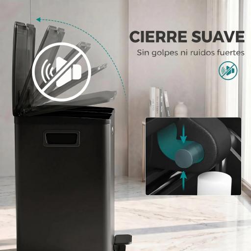 Papelera de Cocina de Acero Inoxidable con 2 Compartimentos 2x20L Pedal Tapas de Cierre Suave y Cubo Extraíble Negro [8]