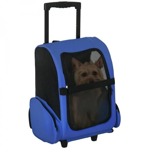 Transportín 2 en 1 para Mascotas Mochila o Carrito de Viaje para Perro y Gato con 2 Ruedas con Asa retráctil de Aluminio y Bolsillos 42x25x55 cm Azul [10]