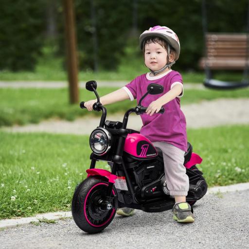 Moto Eléctrica para Niños de 18-36 Meses con Batería 6V Faro y Ruedas Auxiliares Desmontables Rosa