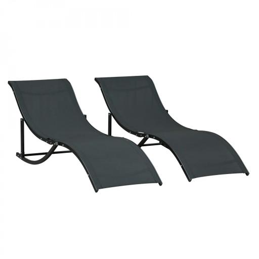  2 Tumbonas Plegables de Aluminio en Forma de S Ergonómica con Tela Texteline para Piscina Patio Jardín Terraza 165x61x63 cm Negro [9]