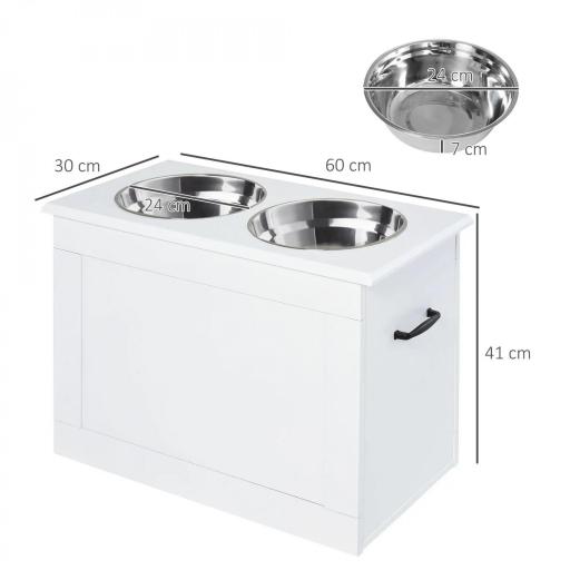 Cuencos para Perros con 2 Tazones de Acero Inoxidable y Espacio de Almacenaje Oculto 60x30x41 cm Blanco [1]