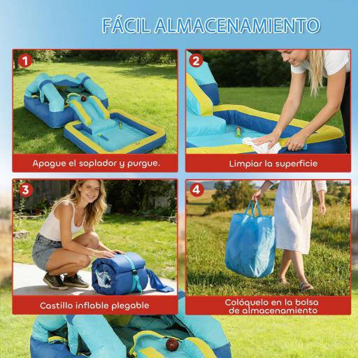 Castillo Hinchable para Niños con Soplador Tobogán Cama Elástica Piscina y Aro de Baloncesto para Niños 3-8 Años Azul [6]
