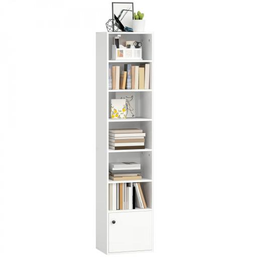 Librería de 7 Niveles Estantería para Libros Moderna con Estantes Abiertos y Puerta 40x30x180 cm Blanco [9]
