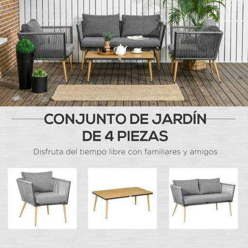Conjunto de Muebles de Jardín de Ratán Sintético con Sofá de 2 Plazas 2 Sillones y Mesa de Centro Gris [2]