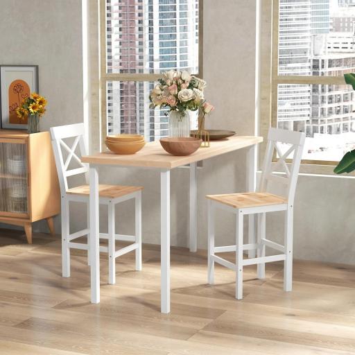 Taburetes Altos de Cocina de Madera Altura Asiento 60,2 cm con Respaldo y Reposapiés 41x46x97,5 cm Natural y Blanco