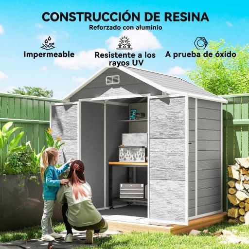 Caseta de Jardín Exterior 182x151x219 cm con Suelo Puerta Cerrada y Techo Inclinado para Almacenar Herramientas Gris [4]