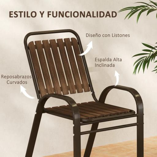 Conjunto de Jardín Exterior de 3 Piezas con 2 Sillas Apilables y Mesa Redonda de Vidrio Templado para Balcón Terraza [3]