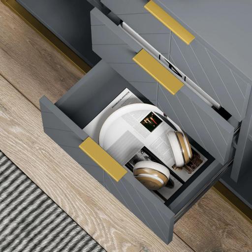 Aparador para Salón con 3 Cajones 2 Puertas y Estante Ajustable Mueble Auxiliar para Salón Antivuelco 120x40x76 cm Gris [9]