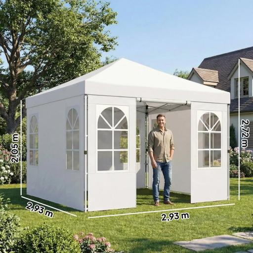 Carpa Plegable 3x3 m Pop-up con UPF50+ 4 Laterales Desmontables Altura Ajustable y Bolsa de Transporte Blanco [1]