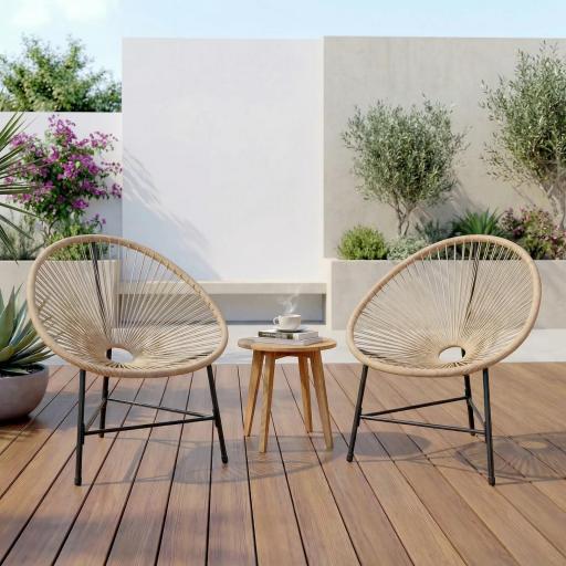 Conjunto de 2 Sillas Acapulco de Jardín de Ratán Sintético Sillas para Exterior con Estructura de Acero Natural [2]