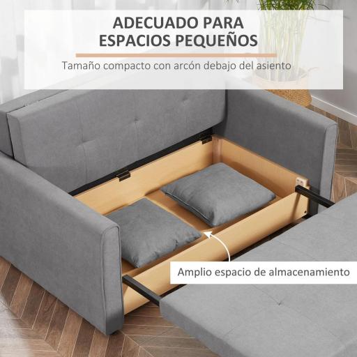 Sofá Cama de 2 Plazas Sofá Cama Tapizado en Poli Algodón con 2 Cojines Desmontables y Espacio de Almacenamiento Sofá Doble para Salón Oficina 152x101x81 cm Gris [7]