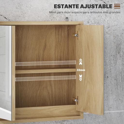 Armario de Baño con Espejo con 2 Puertas y Balda Ajustable Mueble Colgante de Estilo Moderno 48x14,5x45cm Natural [2]