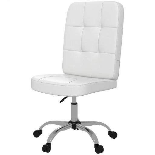 Silla de Oficina sin Brazos Silla de Escritorio Giratorio de Piel Sintética con Altura Ajustable 45x59x90-100 cm Blanco [8]