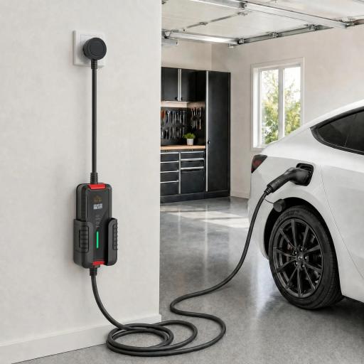 Cargador Coche Eléctrico Tipo 2 3,5kW 5m 6-16A Temporizador 1-12h Enchufe Schuko Pantalla LCD IP65 de Pared Bolsa Negro [7]