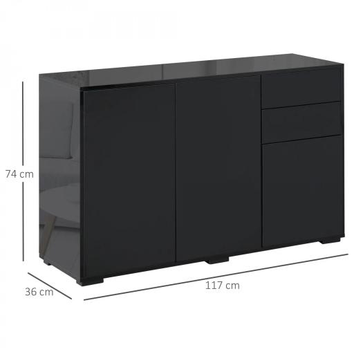 Aparador para Salón con 3 Puertas 2 Cajones y Estante Ajustable 117x36x74 cm Negro [1]