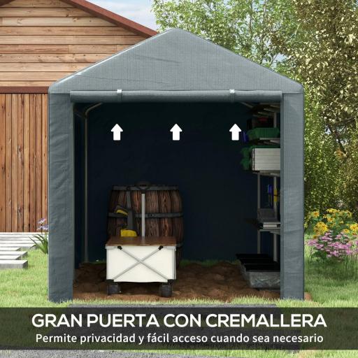 Carpa para Herramientas Bicicletas y Motos 1,6x2,2x1,7 m con 2 Habitaciones Puerta con Cremallera Impermeable Gris [6]