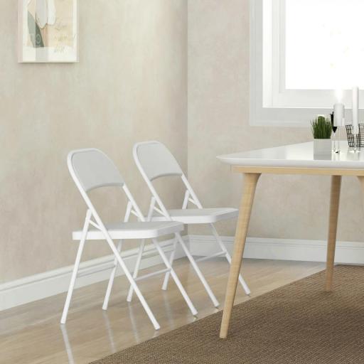 Juego de 2 Sillas Abatibles con Respaldo y Estructura de Acero para Oficina Estudio 45x46x78 cm Blanco [7]