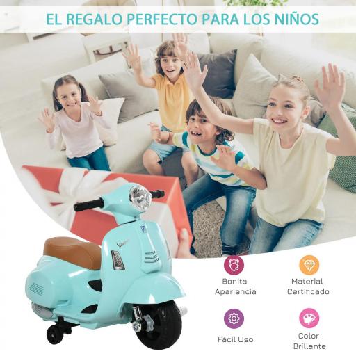 Motocicleta Infantil con Faro Bocina y 4 Ruedas Moto Eléctrica Vespa para Niños con Licencia 66,5x38x52 cm Verde [2]