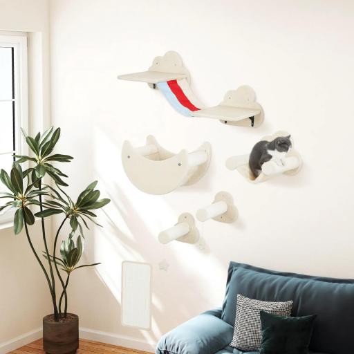 Juego de Escalada para Gatos de Pared de 6 Piezas con Hamacas Plataformas Tabla Rascador Escaleras y Estrellas Beige [9]