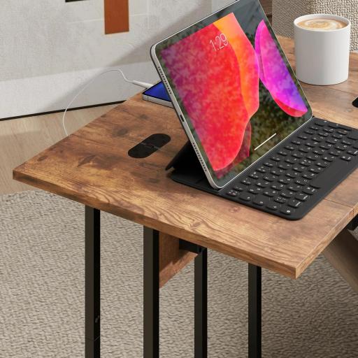 Mesa Auxiliar para Sofá con Encimera Plegable Estación de Carga y Patas Ajustables para Espacios Pequeños Marrón [3]