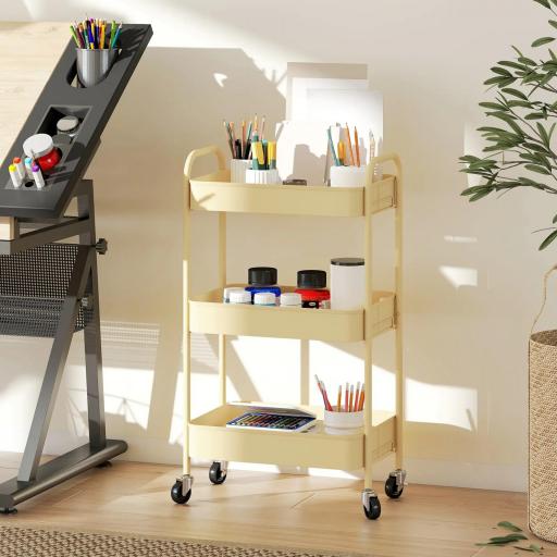 Carrito Auxiliar con Ruedas de 3 Niveles Carrito de Cocina con 3 Cestas y 2 Asas 45x30,6x79 cm Amarillo [7]