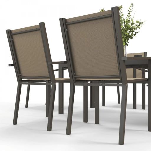 Conjunto de Mesa y 6 Sillas de Jardín con Sillas Apilables y Marco de Acero para Terraza Patio Caqui y Marrón [5]