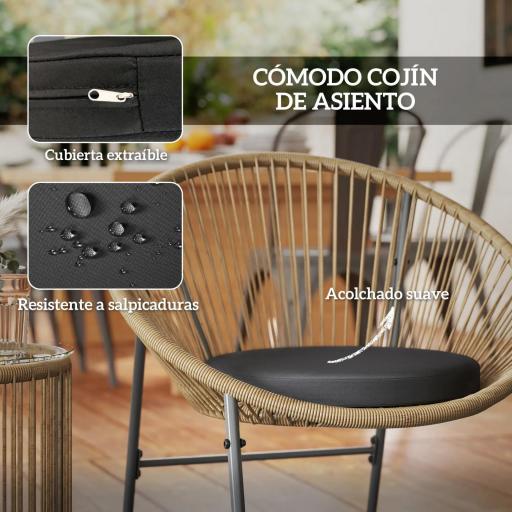 Juego de 2 Sillas y Mesa de Ratán con Cojines Acolchados y Encimera de Vidrio para Balcón Terraza Natural [5]