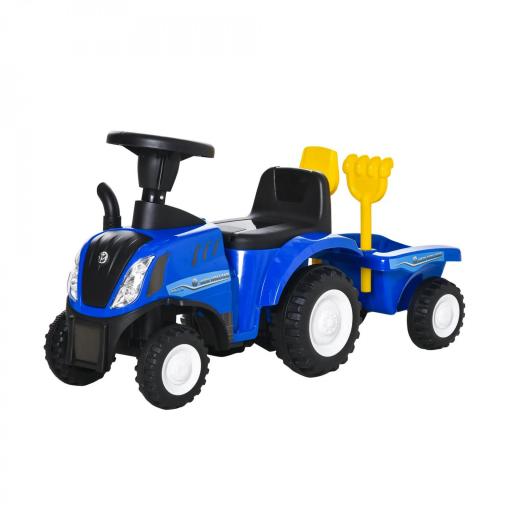 Tractor sin Pedales para Niños de 12-36 Meses con Remolque Extraíble Coche Correpasillos con Bocina Faros Pala Asiento de Suelo 25 cm y Rastrillo Carga 25 kg 91x29x44 cm Azul [7]