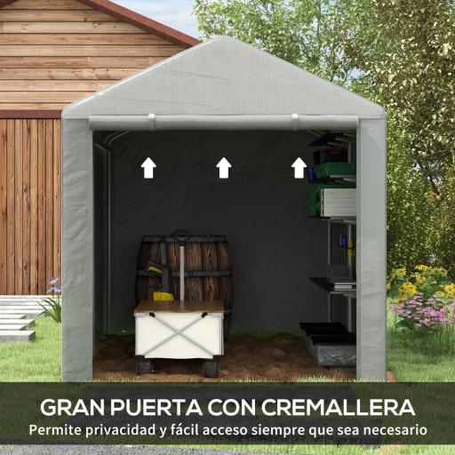 Carpa de Jardín para Bicicletas 1,6x2,2x1,7 m con 2 Habitaciones Puerta con Cremallera Impermeable Anti-UV Gris Claro [5]