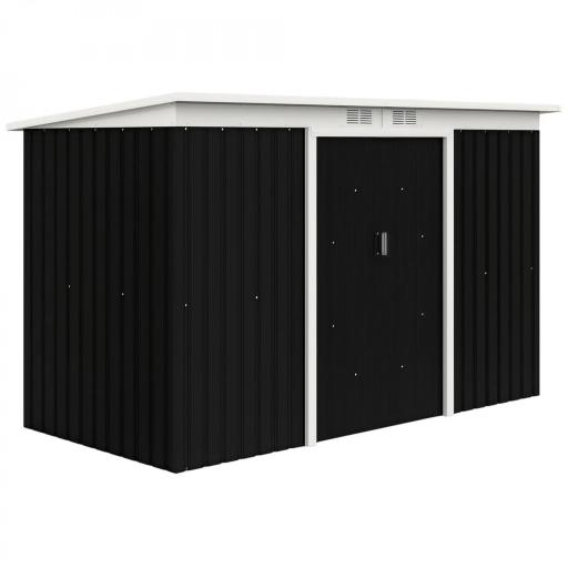 Caseta de Exterior 280x130x172 cm Cobertizo de Jardín con Puertas Correderas Base y Ventilaciones Gris Oscuro [9]