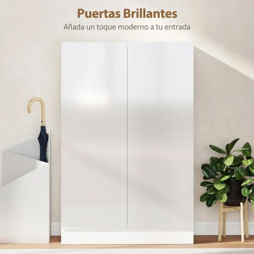 Zapatero Entrada Recibidor con 2 Puertas con Cierre Suave y Estantes Ajustables para 20 Pares de Zapatos Blanco Brillo [5]