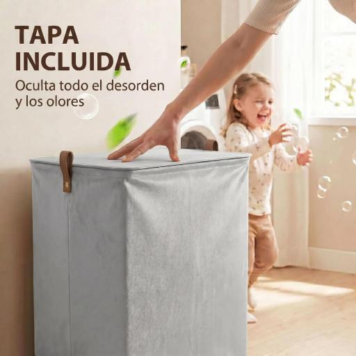 Cesto de Ropa Sucia con Tapa y Ruedas 50L Cesta de Ropa Sucia Plegable con Bolsa con Cordón Extraíble 40x30x65 cm Gris [6]