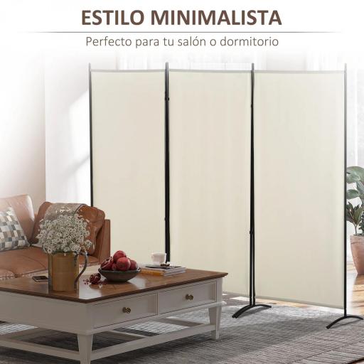 Biombo Separador de Ambientes de 3 Paneles 253x50x182 cm Divisor de Habitación Plegable con 6 Pies de Metal Beige [3]