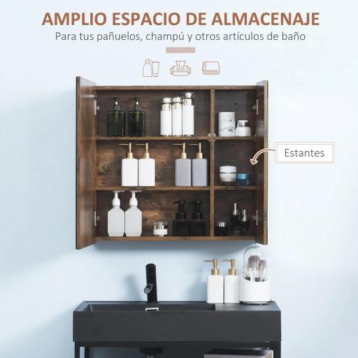 Armario con Espejo de Baño con Luz LED Mueble de Baño Colgante con Interruptor Táctil 70x15x65cm Marrón Rústico [6]