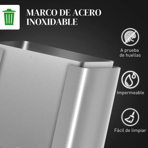 Papelera de Cocina de Acero Inoxidable con 2 Compartimentos 2x15L Pedales Tapas de Cierre Suave y Cubo Extraíble Plata [4]