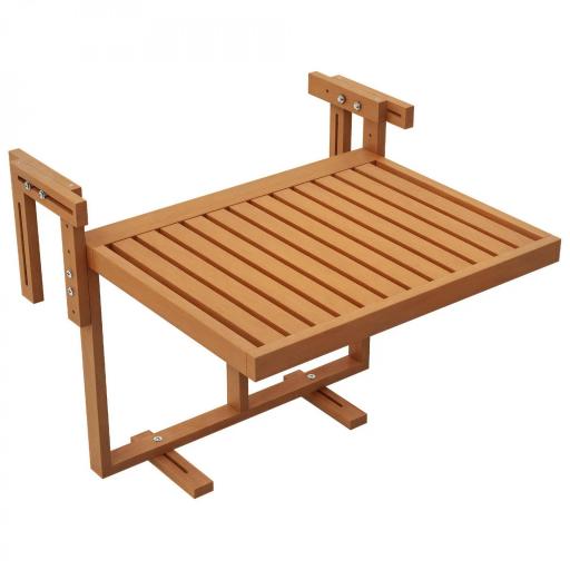 Mesa Colgante para Balcón Plegable de Madera con Altura Ajustable en 4 Niveles Carga 20 kg 68x65x40,5-55 cm Natural [8]