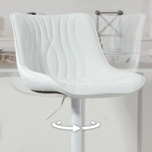 Juego de 2 Taburetes de Bar con Altura Ajustable Respaldo Asiento de Piel Sintética Marco de Acero y Reposapiés Blanco [6]
