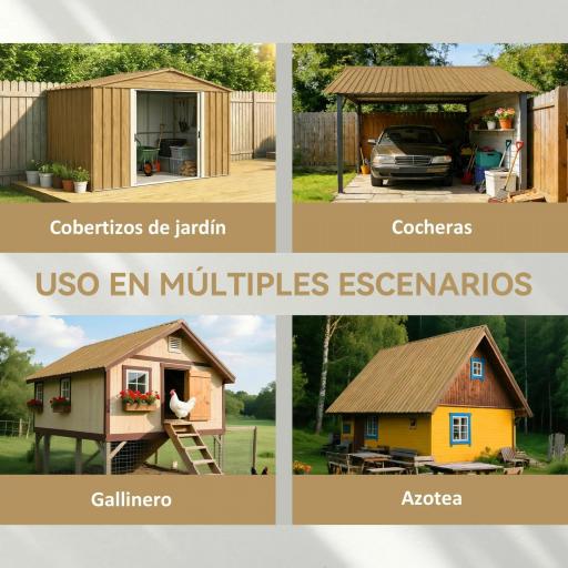 Juego de 12 Paneles para Tejado de Acero Galvanizado 7m² para Caseta de Herramientas Cobertizo 129x45cm Madera Natural [2]